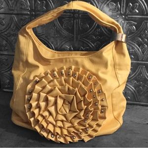 NWOT Vegan Leather Yellow Rosette Hobo Handbag
